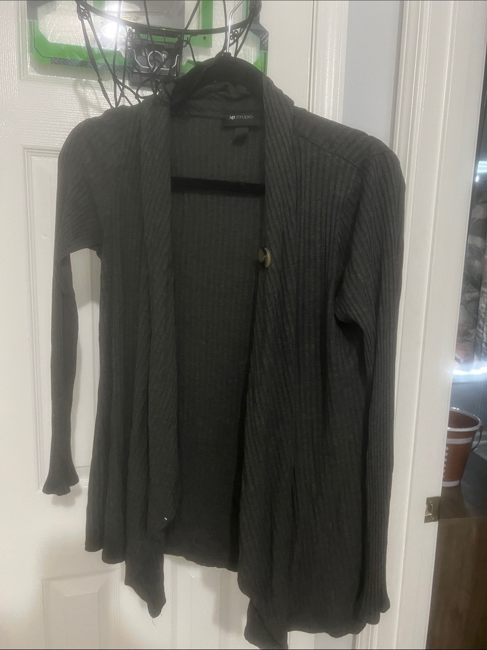 AB Studio Dark Charcoal Ribbed Open-Front Cardigan
